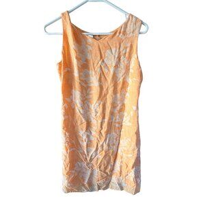 Tommy Bahama 100% Silk Sleeveless Shift Dress Tropical Palm Print Peach Coral
